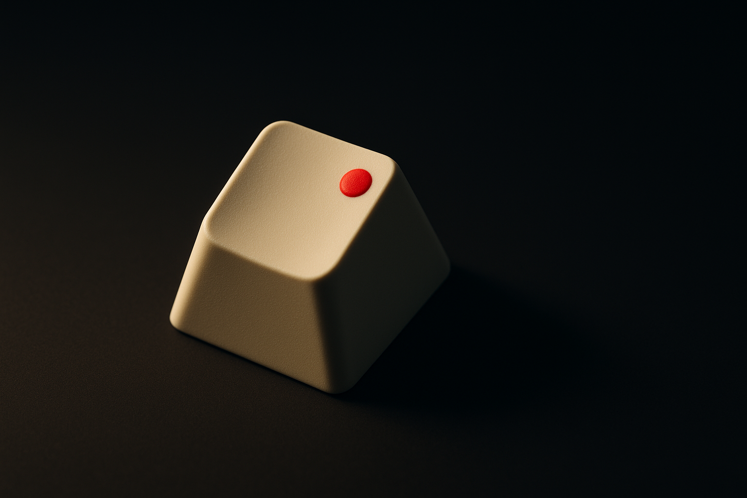 A single cream keycap with a red dot in the corner, floating on a dark surface.